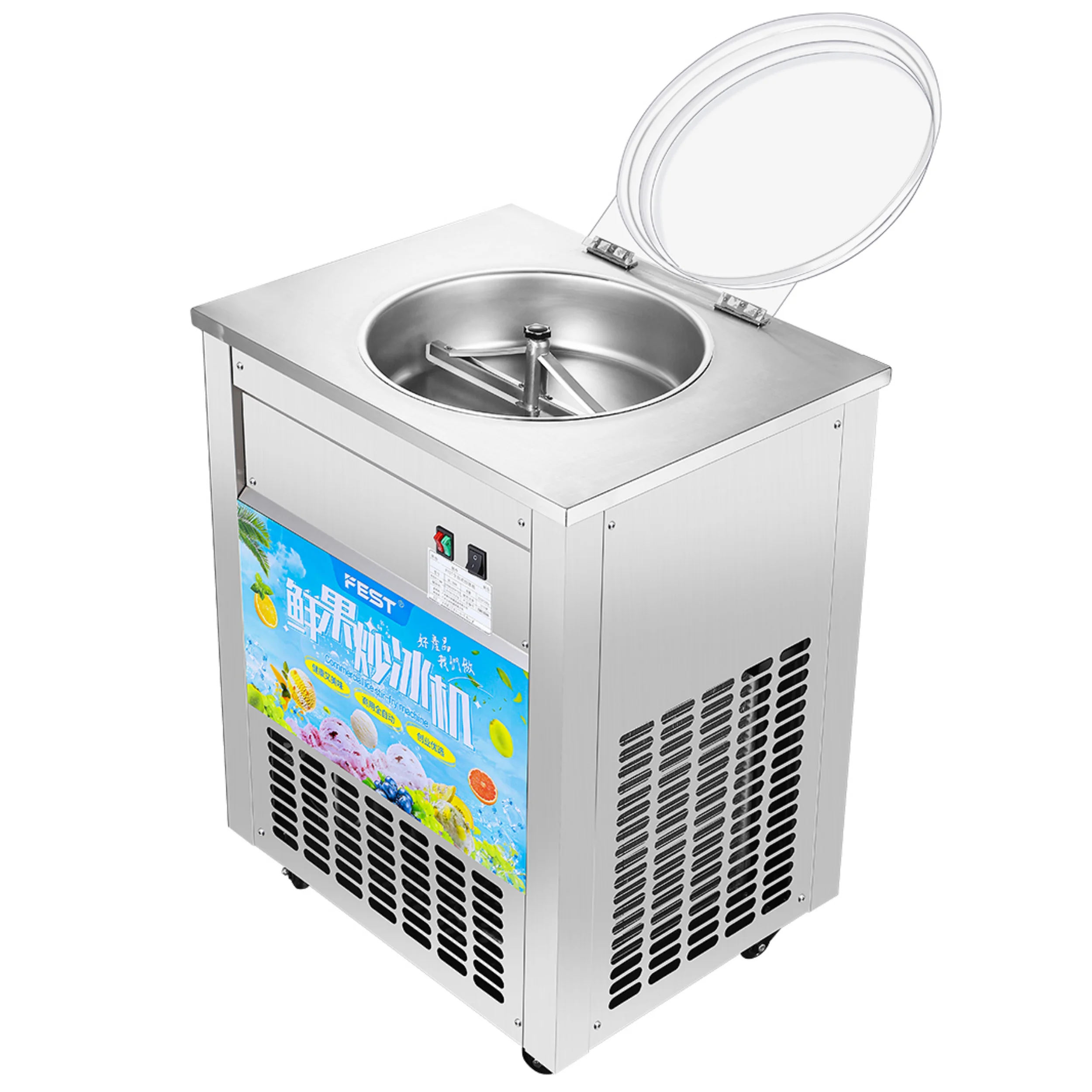 Fully Automatic Ice Frying Machine Single Pot Yogurt Fruit Juice Fried Ice Porridge Machine Stall Ice Cream Balls Making Machine