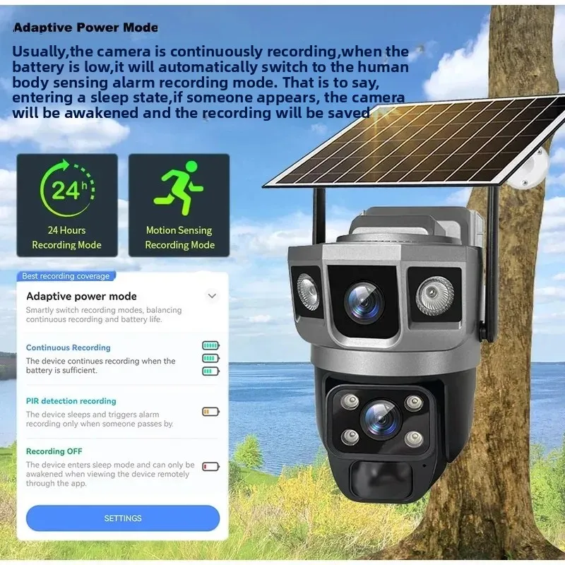 V380 Proソーラー式監視カメラ WiFi IPセキュリティカメラ ソーラーパネル 12MP 6K デュアルレンズ CCTVビデオ PIRモーション検知