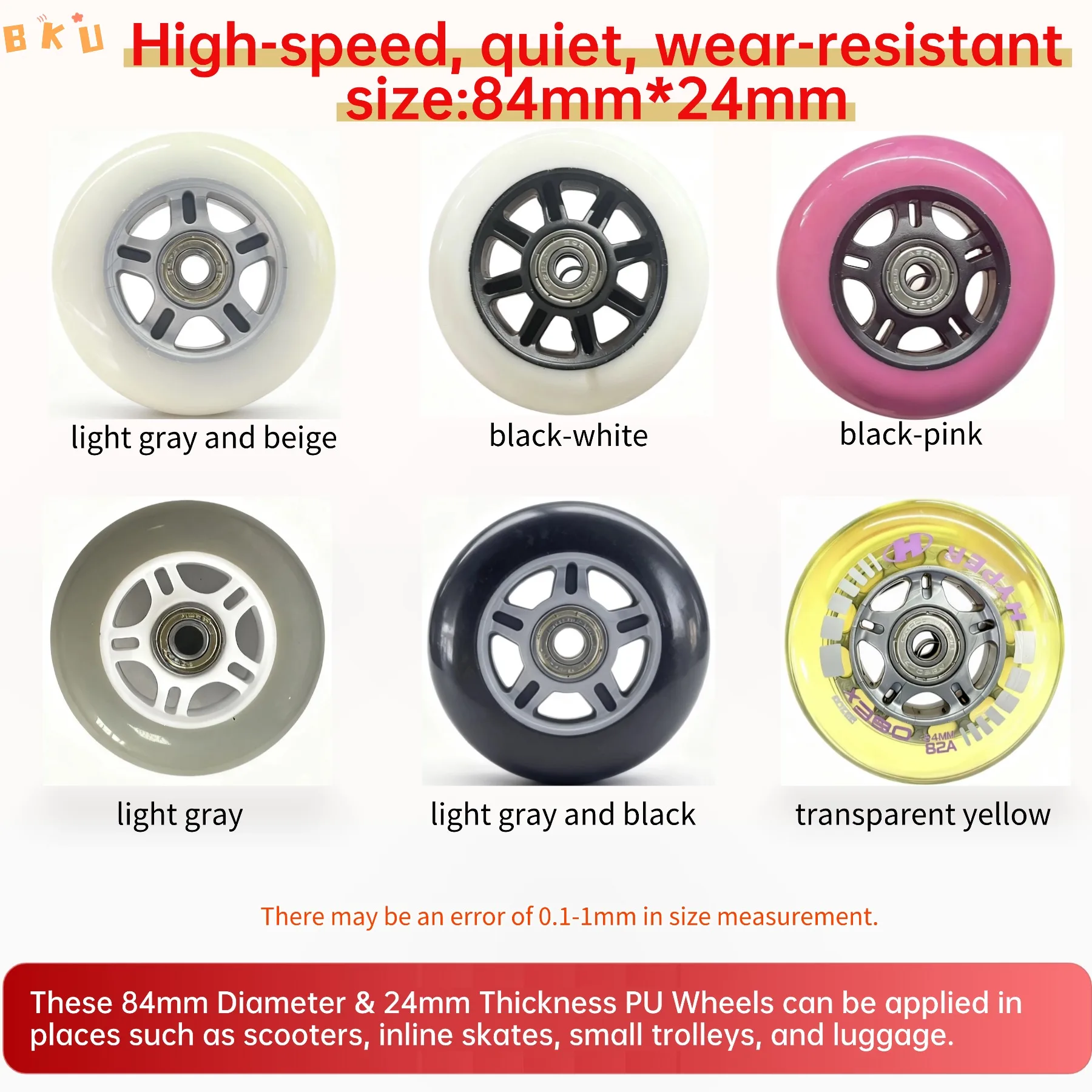 

2-Pack 84mm PU Wheels for Inline Skates, Replacement Parts for Roller Skates, Multiple Styles Available