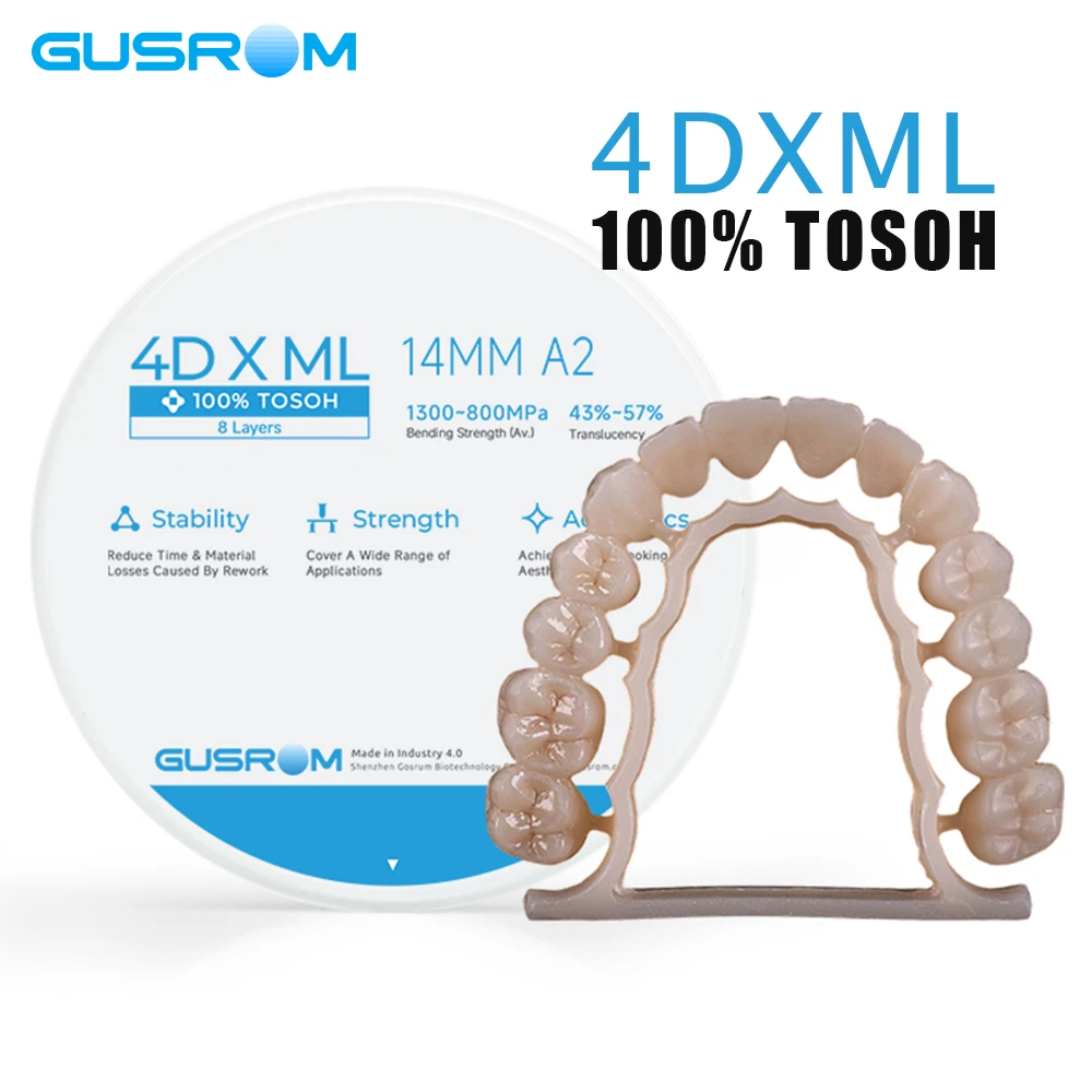 100% Tosoh GUSROM 4D-X ML Dental-Zirkonoxidblock 98X14mm Mehrschichtige Zirkonoxidscheibe für Dentallabor CAD/CAM Krone Brücke 1300–800MPa – Detail 5