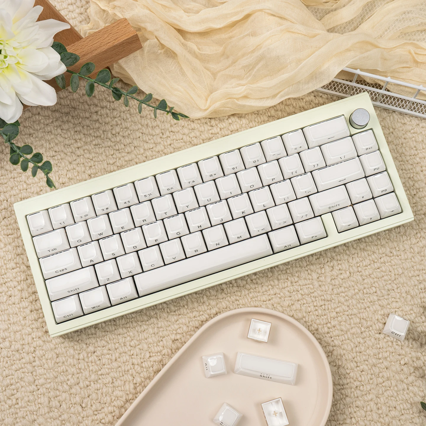 Womier White Custom Side Printed Keycaps Crystal Jelly Keycaps 113 Keys OEM Profile for Cherry MX Switches Mechanical Keyboard