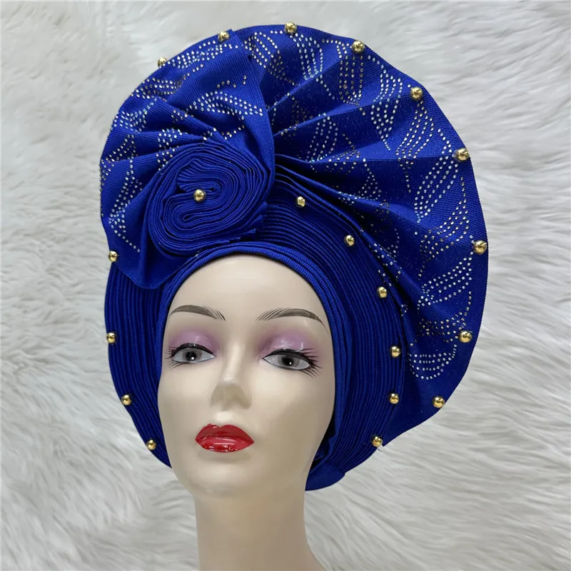 Elegant African Gele Headband with Lace - 100% Cotton, One Size display picture 1