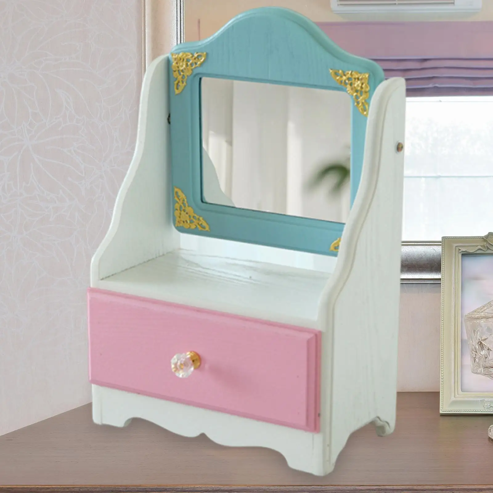 

Desktop Makeup Mirror with Drawer Makeup Case, Home Decoration Cosmetic Organizer for Skincare Vanity Living Room Bathroom