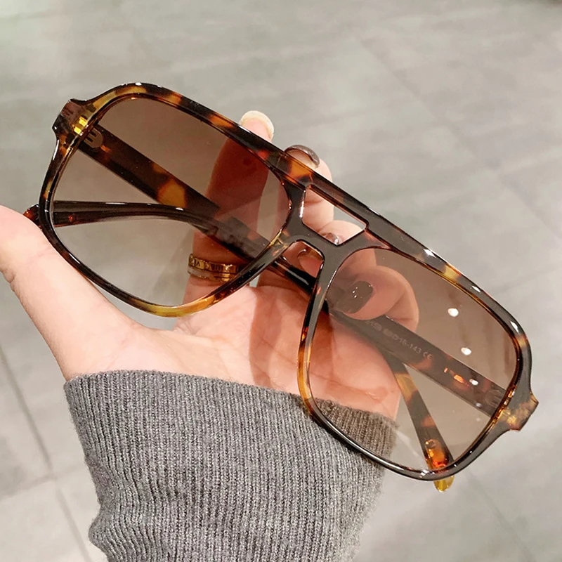 SO&EI Retro Double Bridges Square Women Luxury Sunglasses Fashion Yellow Green Shades UV400 Men Gradient Sun Glasses