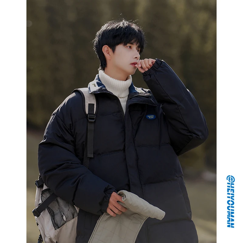 

Американская утепленная зимняя хлопковая куртка для мужчин, свободное пуховое пальто в стиле ретро, молодежная модная теплая верхняя одежда с воротником-стойкой