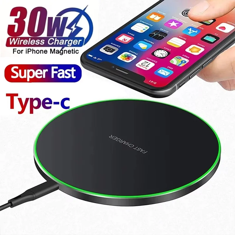 Car Wireless Charger Pad 30W Mini LED Light Induction Fast Charging Dock Station For iPhone 15 14 13 Pro Max Xiaomi Huawei Phone