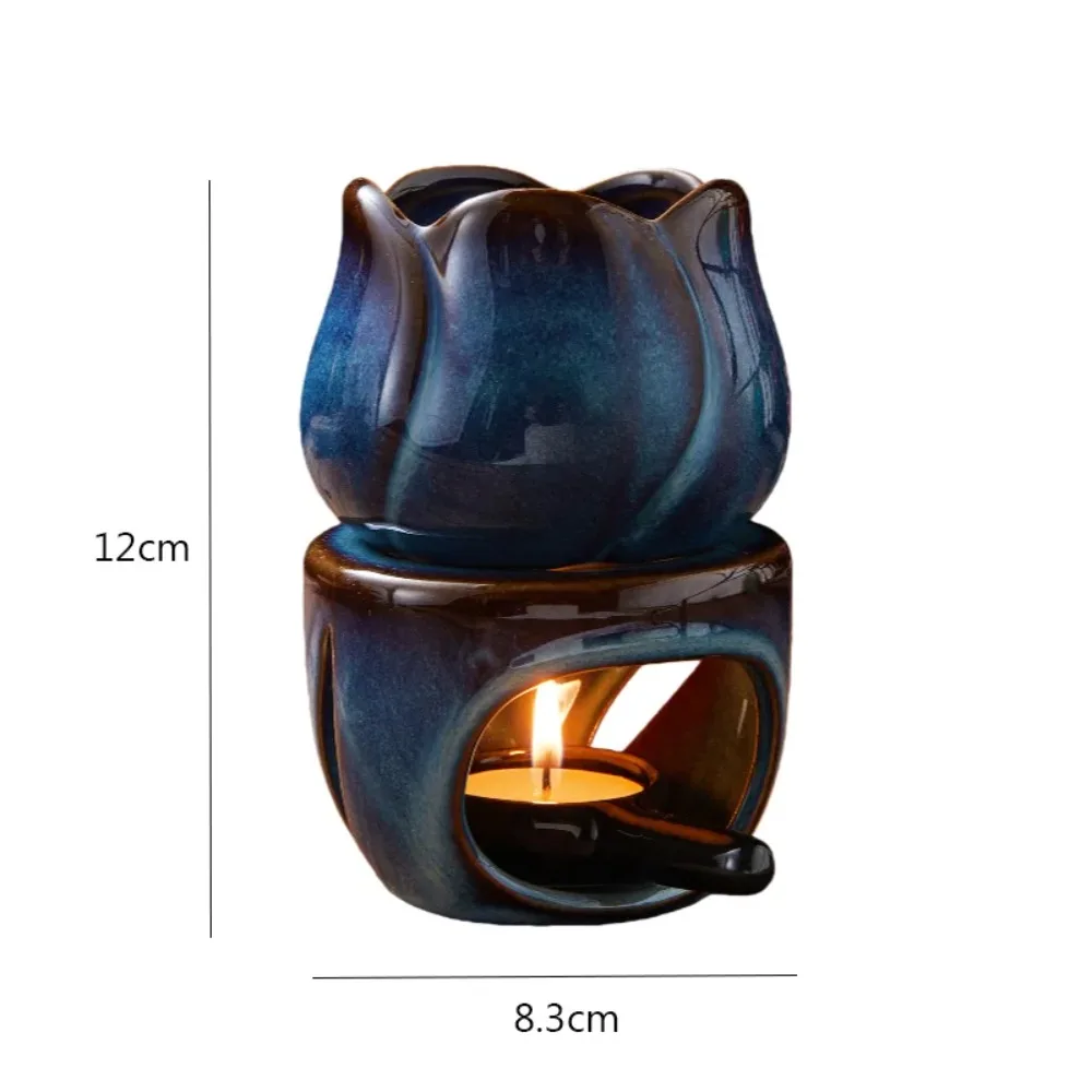 Ceramics Split-type Sandalwood Incense Burner 180ml Essential Oil Stove Tulip Candle Heating Holder with Tray Reed Diffuser Base