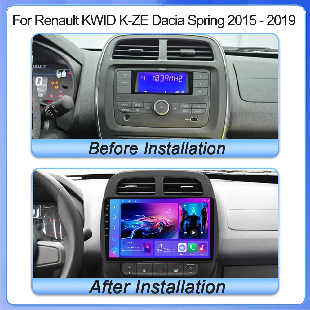 أندرويد 15 Carplay السيارات واي فاي + 5G لرينو كويد K-ZE داسيا ربيع 2015-2019 راديو السيارة الوسائط المتعددة مشغل فيديو نظام تحديد المواقع 2din ستيريو