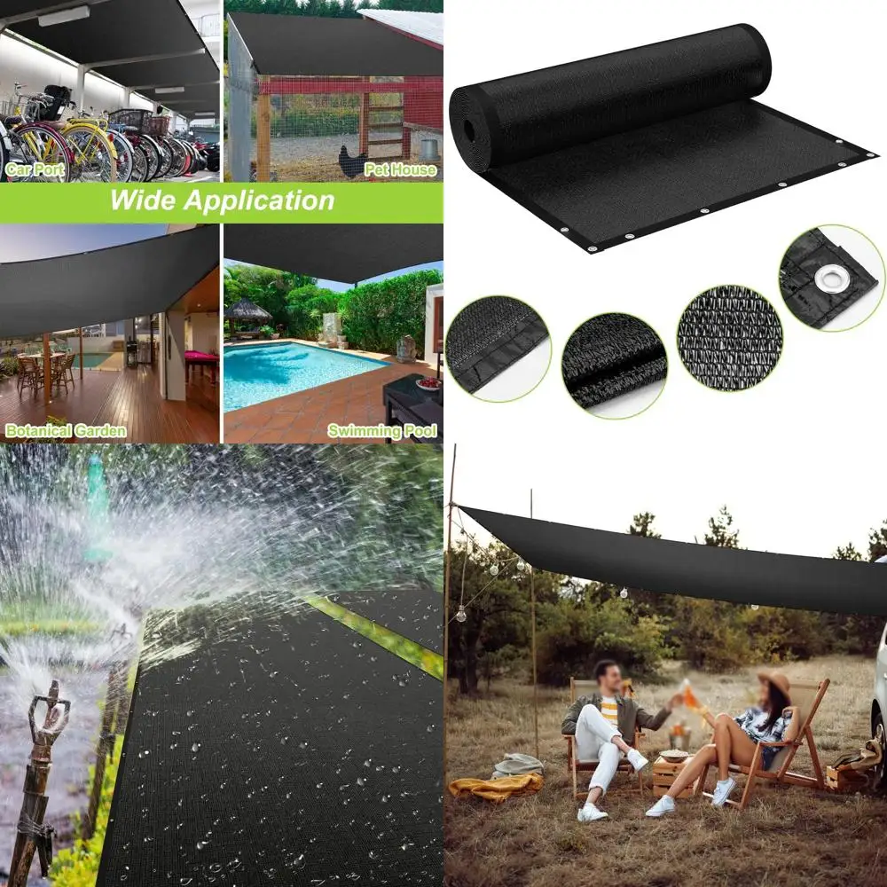 

10x50ft 80% Black Shade Cloth with Reinforced Grommets for Garden, Greenhouse, Patio, and Chicken Coop Protection