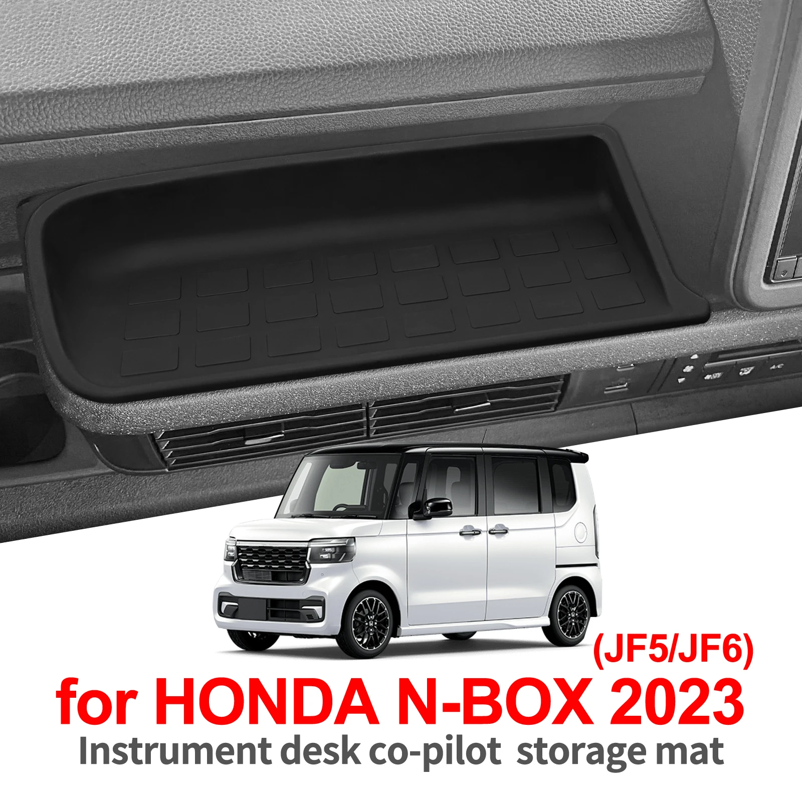 for Honda N-BOX JF5 JF6 Car Copilot Storage Box Tray Pad Silicone Organizer Interior Accessories Tidying Black