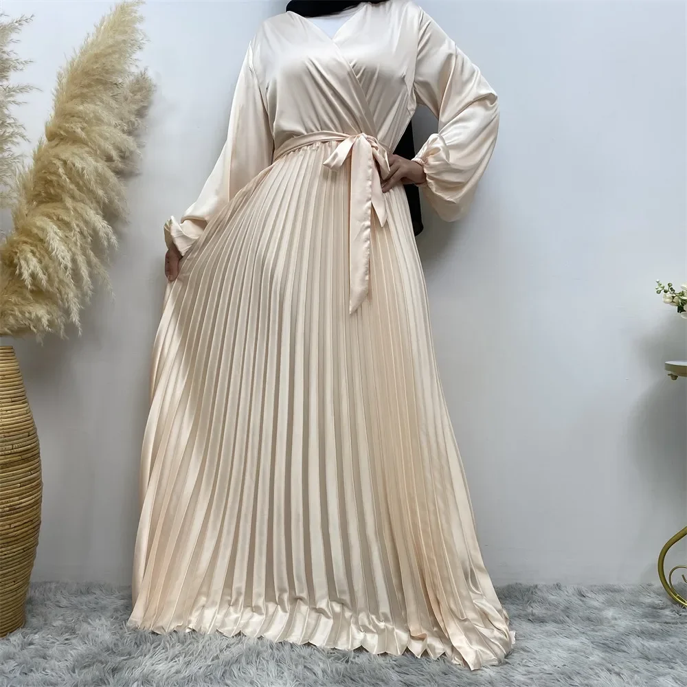 Neue Frau Muslimischen Ababya Satin Kleid Frauen Abaya Elegante Dubai Türkei Arabisch Islamischen Türkei Kaftan Saudi Muslimischen Plain Robe Kleid