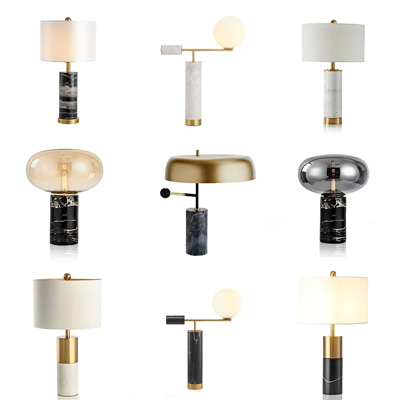 

Modern Unique Marble Table Lamp Indoor Home Decoration Lighting Natural Stone Fixtures Hotel Room Bed Side Night Light