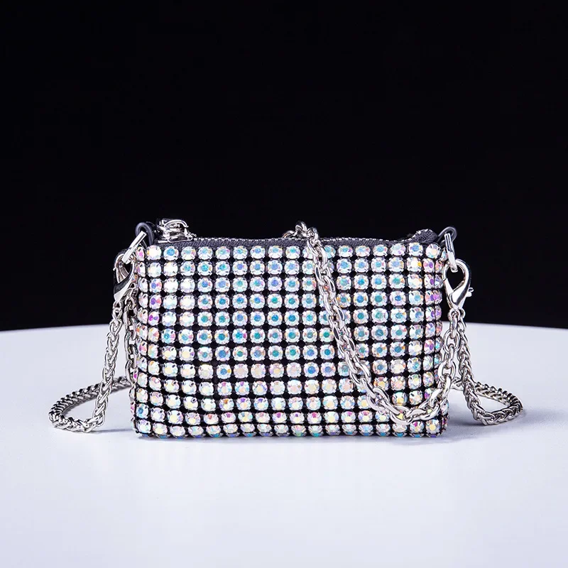 Trendy Diamond Chain Bag for Women 2024 New Temperament Versatile Rhinestone Bag Mini Textured Shoulder Crossbody Bag Send Chain