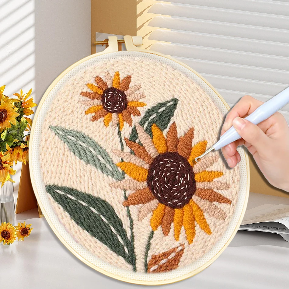 

punch needle embroidery kits Flower For Beginner Art and crafts Poking needles Embroidery Sewing for children Artwork set Gift