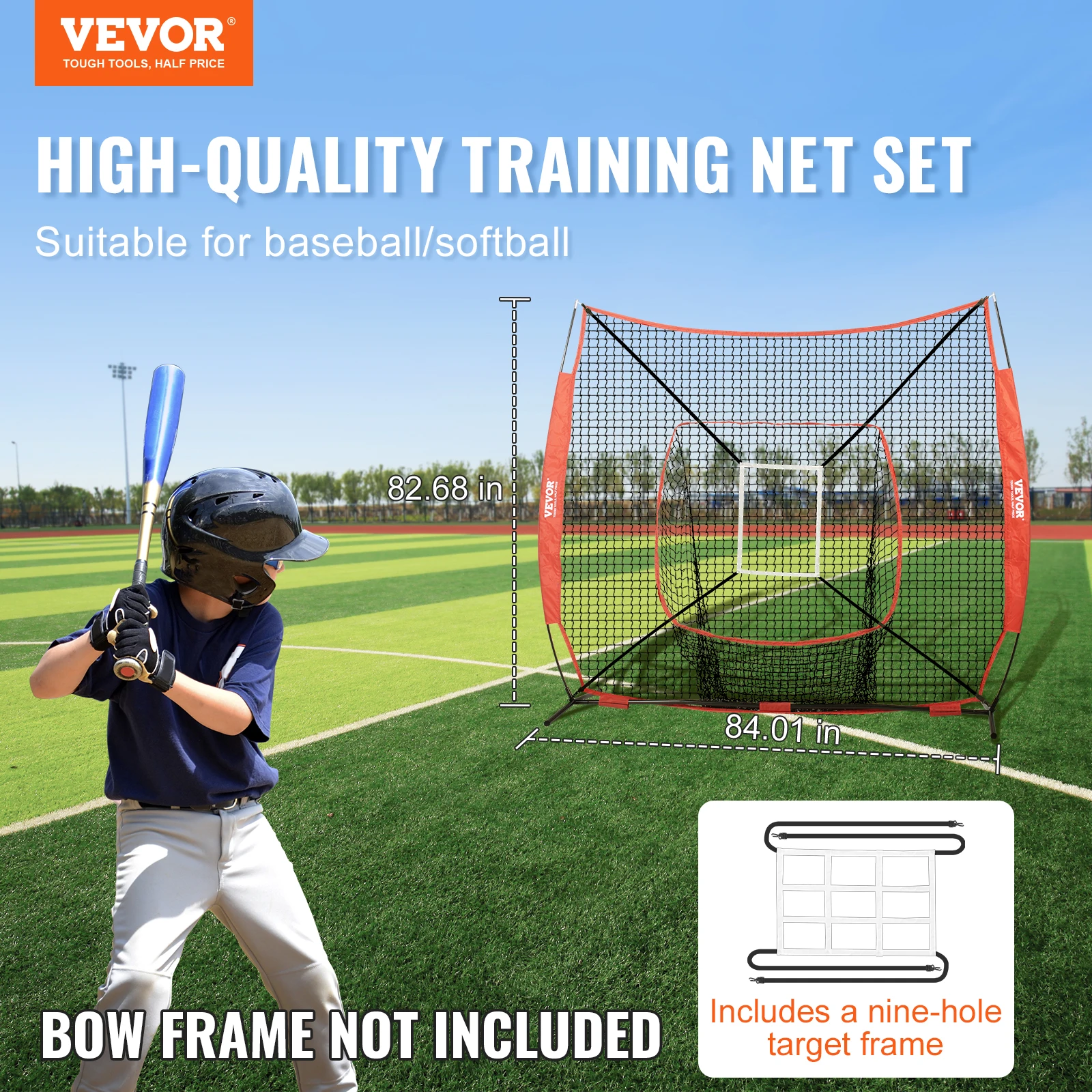 VEVOR 7x7 ft Baseball Softball Practice Net for Hitting Catching Pitching Baseball Equipment Training Aids With Strike Zone