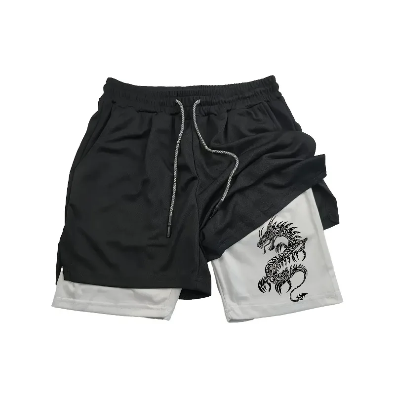 Double-deck Fitness Sports Shorts Fashion Summer Slim Quick Drying Breathable Men's Comfortable Sweatpants Training Gym Casual