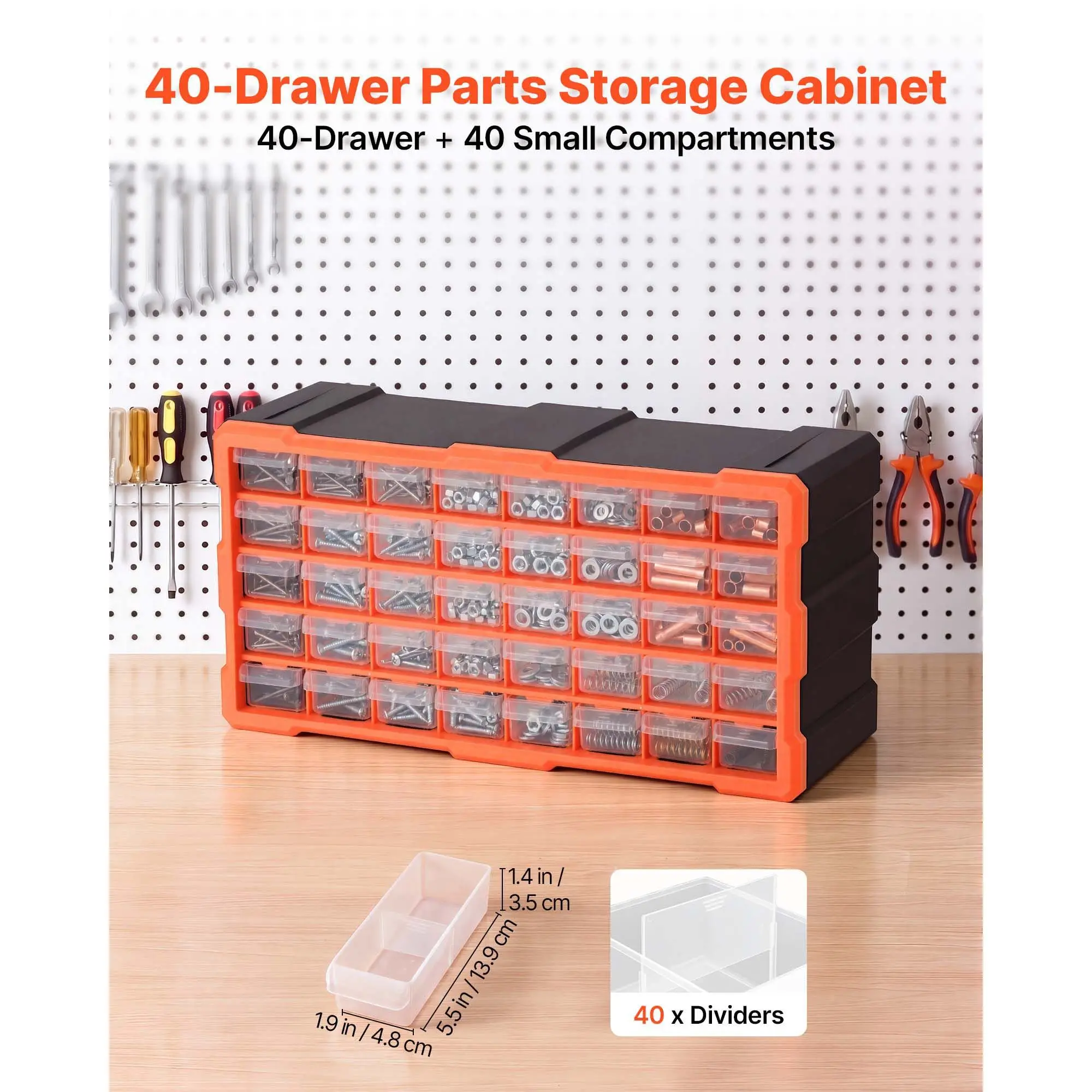 40-Drawer Storage Organizer, Plastic, Drawer Storage Cabinet for Garage Organization, Stackable Small Parts Organizer, Wall-Mounted Toolbox, for Hardware, Beads, Screws, Crafts, Building Bricks