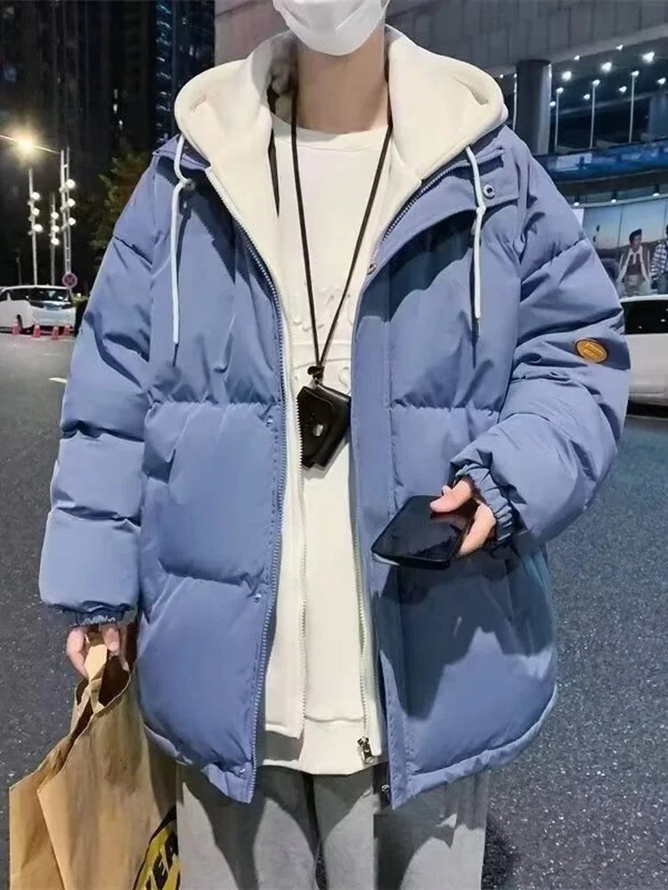 

Мужская зимняя утепленная хлопковая куртка-пуховик свободного кроя с капюшоном для молодежи, модная и теплая