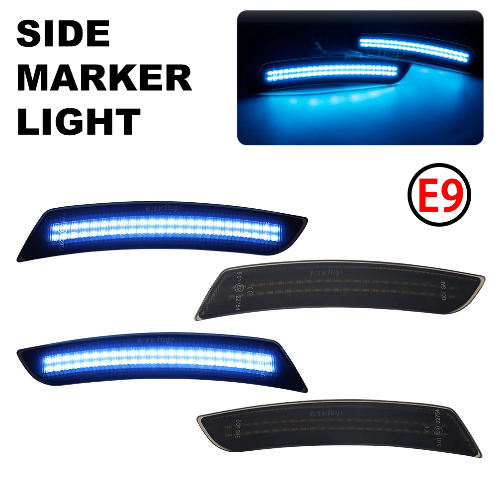 Smoked Lens Blue LED Front Rear Side Marker Lamp For Chevrolet Chevy Camaro 2016 2017 2018 2019 2020 2021 2022 2023