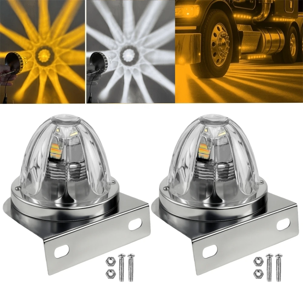 

2PCS Glass Watermelon Marker Lights with Frame Clamp 12V/24V Truck Lights Exterior LED Mini Watermelon Lights for Semi Truck
