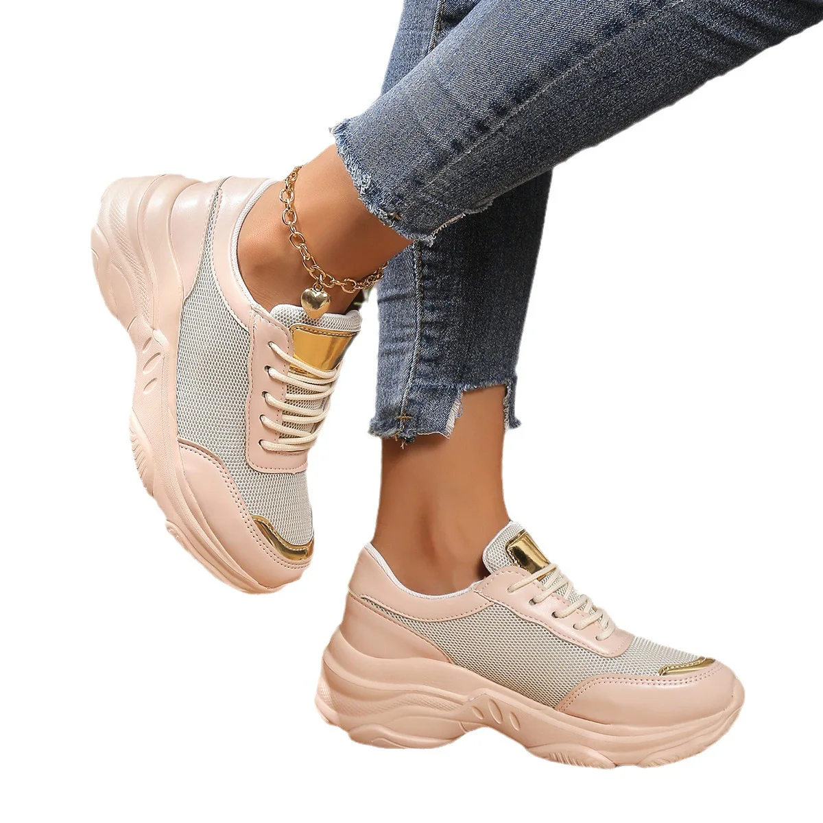 Women Sneakers Shoes Fashion Lace Up Wedge Platform Vulcanized Shoes Shoes Female Mesh Casual Walking Plus Size Zapatillas Mujer