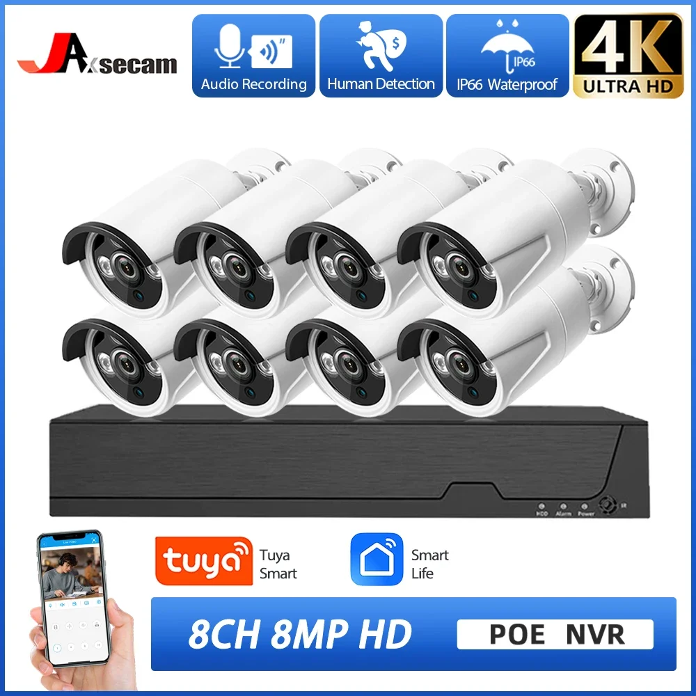 

TUYA 8CH POE NVR 8MP Ultra HD Video Surveillance System 4K IR Network POE Camera Built-in Mic IP67 Waterproof CCTV Security Kit