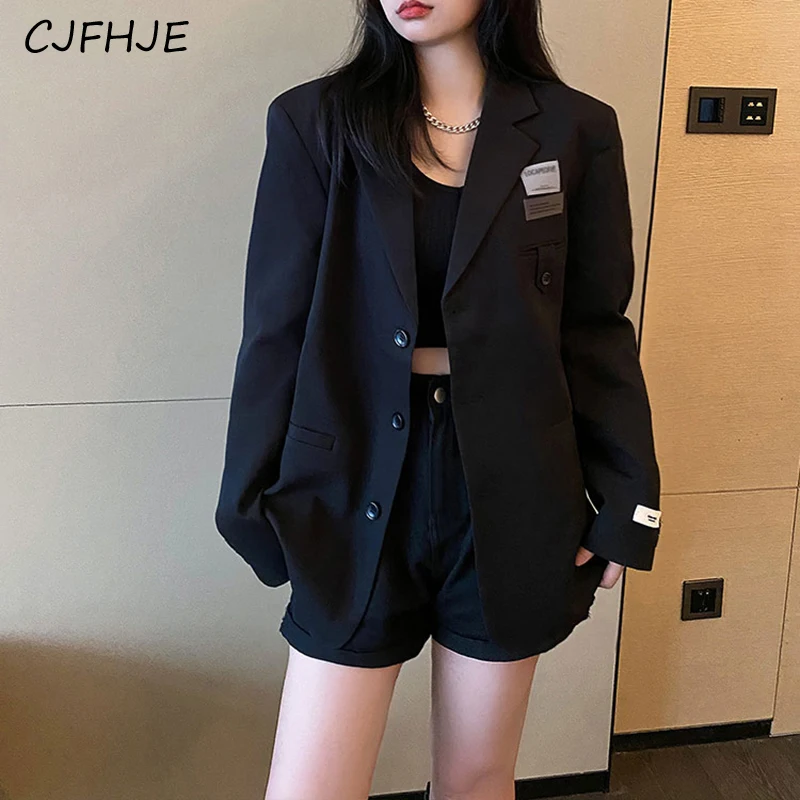 

CJFHJE Solid Color Women's New Minimalist Suit Jacket Korean Retro Loose Fitting Women College Style Single Breasted Suit Jacket