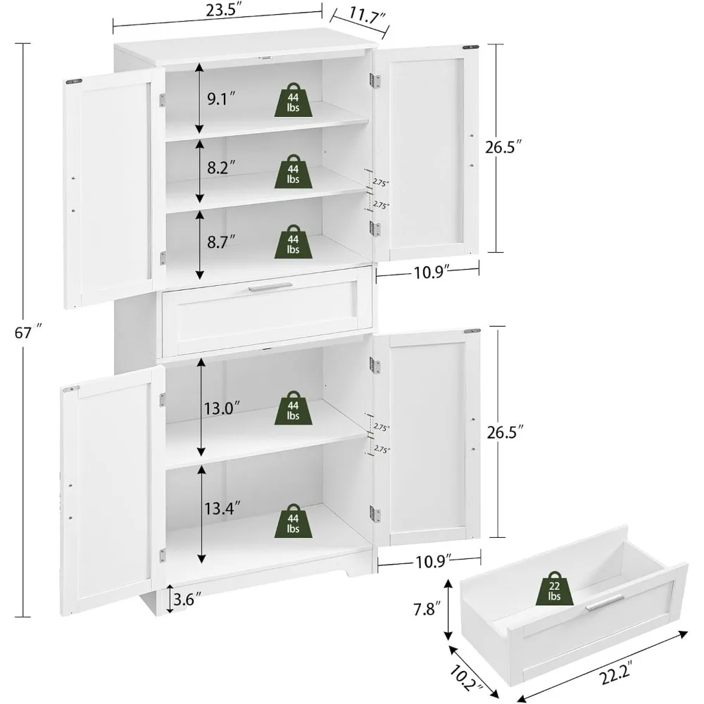 خزانة تخزين طويلة مع رف قابل للتعديل ودرج كبير واحد، وخزانة مخزن مع 4 أبواب، وخزائن الحمام، ومقصورة المطبخ #3