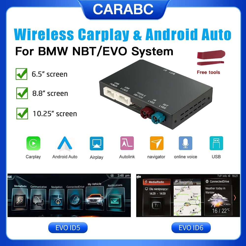 

CARABC Wireless CarPlay для BMW NBT EVO 1 2 3 4 5 6 7 серии X1 X3 X4 X5 X6 MINI F56 F15 F16 F25 F26 F48 F10 F22 F20 F30 F32
