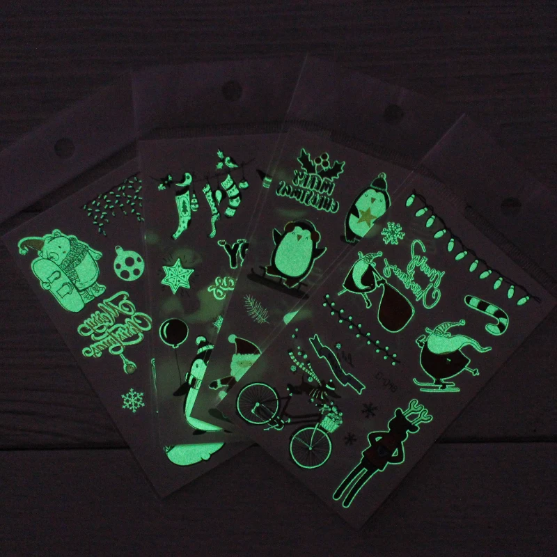 VeeCharm - Luminous Christmas Temporary Tattoos for Kids, Xmas Holiday Party Favor, Children Gifts, 1/12/24 Sheet