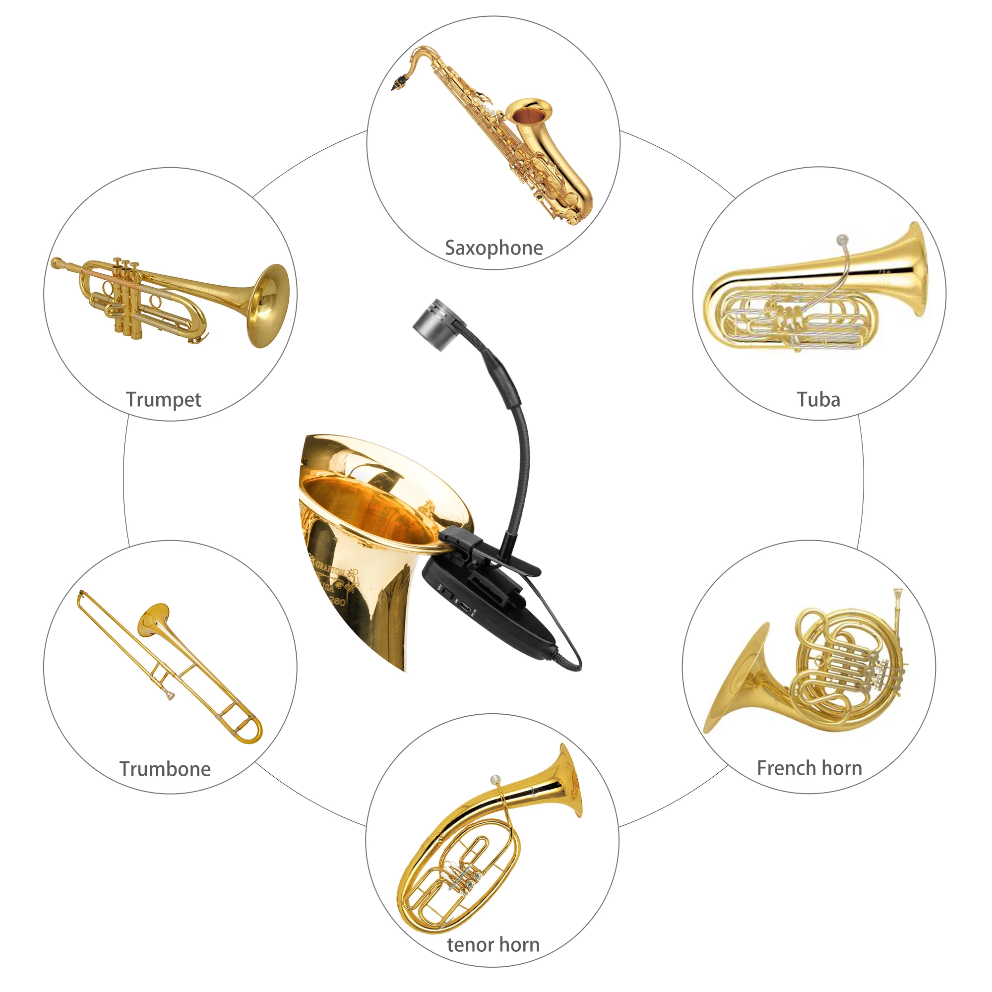 KIMAFUN 2.4G Compact Wireless Saxophone Microphone System Musical Instrument Mic for Saxophone,Trumpet,Tuba,French horn,Clarinet