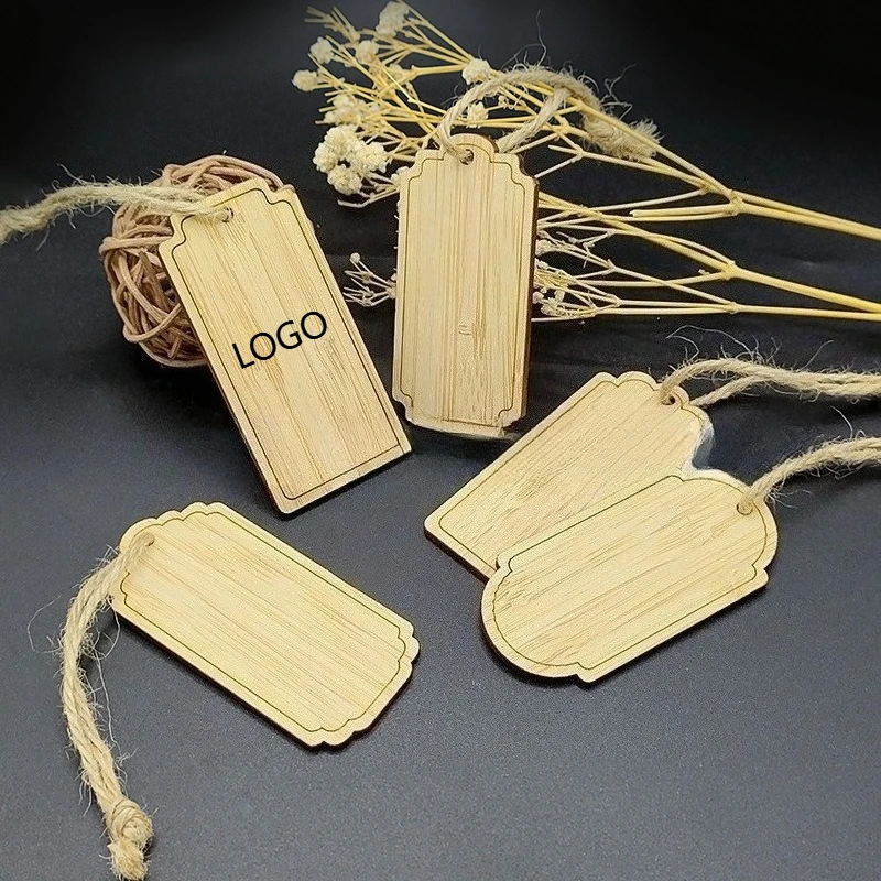 

Laser Customized LOGO Blank Bamboo Square Small Hanging Tag Personalize Text Label Decoration Hanging Gift Box Clothing Hanging