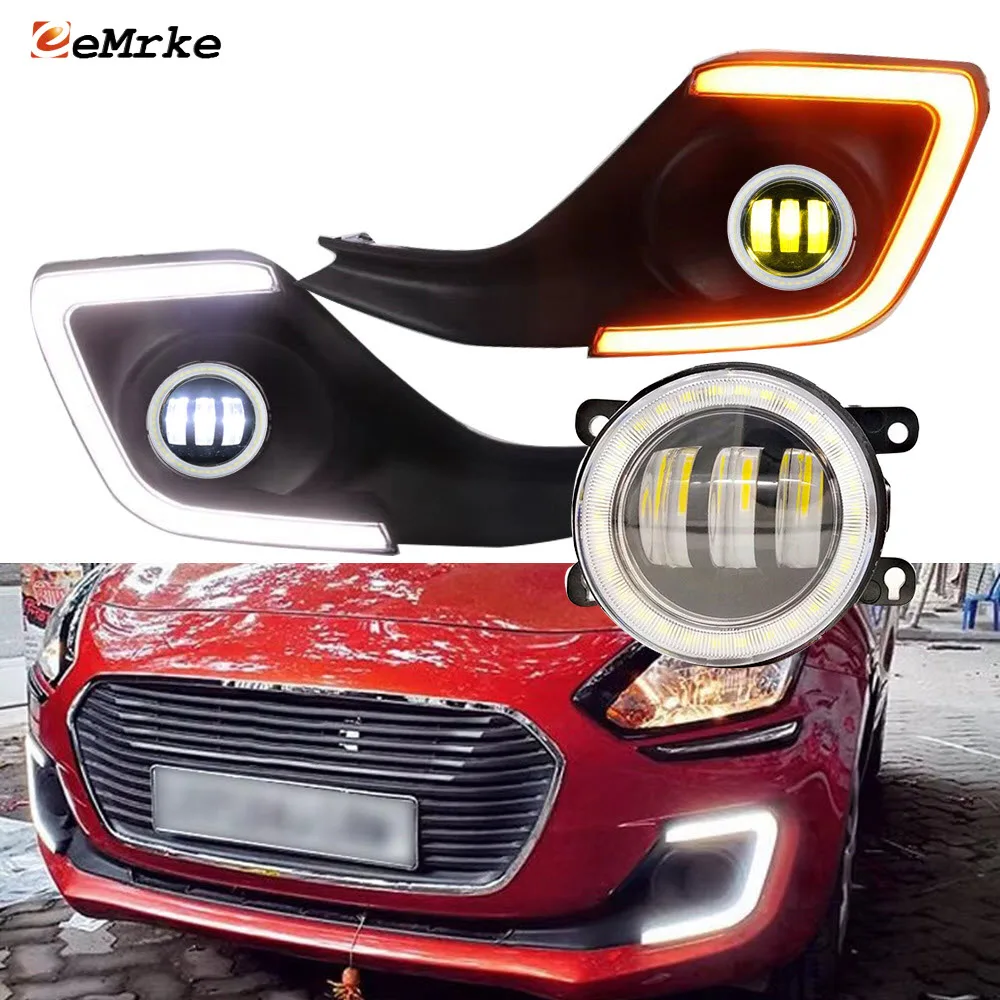 

Led Fog Lights Assembly + Angel Eyes for Suzuki Swift V 2017~2022 2023 with Lens DRL Car PTF Front Bumper Daytime Running Lamp
