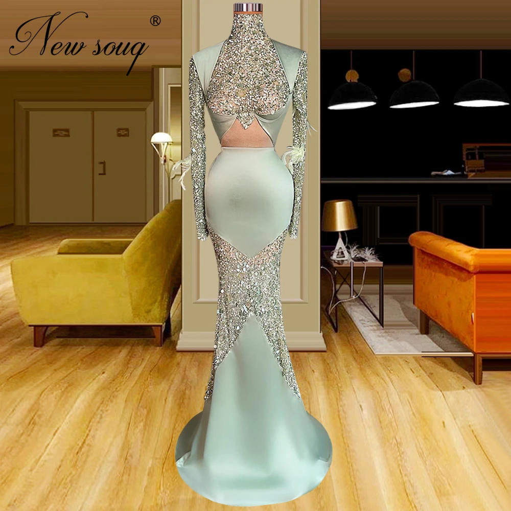 

Custom Made Long Sleeves Evening Dresses Dubai Design Beaded Sequins Prom Gowns Mermaid Long Luxury Party Dress Robes Du Soir