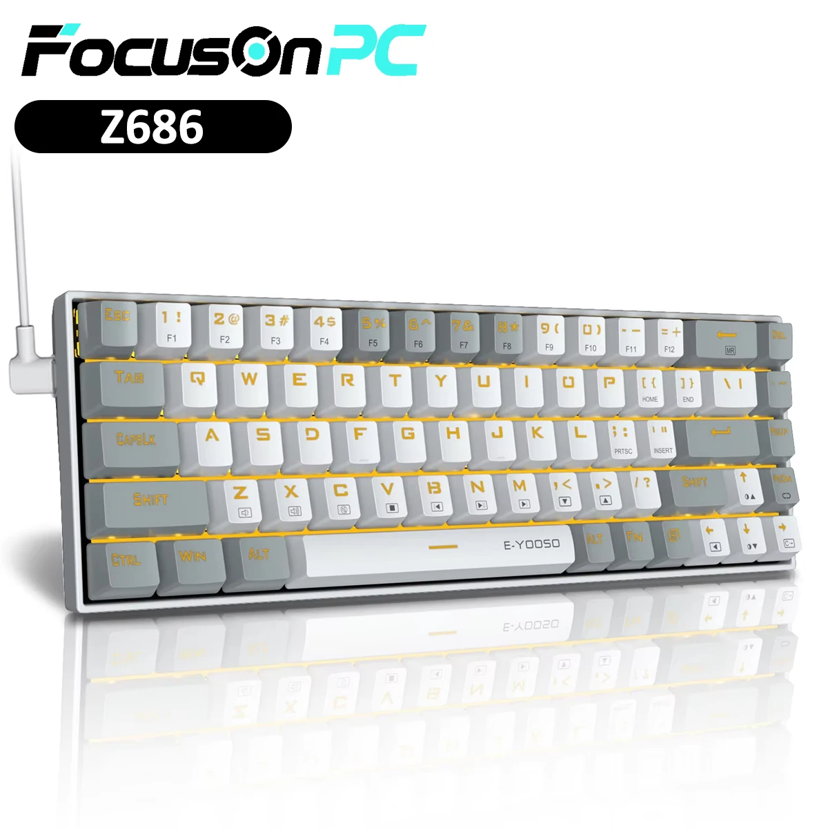 FocusOnPC Z686 USB Mini Slim Mechanical Gaming Wired Keyboard Red Switch 68Keys for Compute PC Laptop