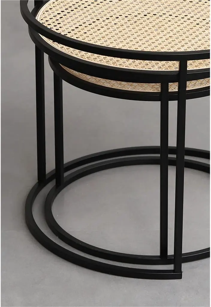 Combohome Modern Round Metal Rattan Bamboo Side Coffee Table Furniture Home Small Garden Tea Tables Bedside Table