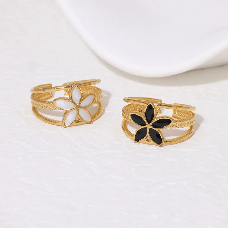 Simple Retro Ring Woman Flower Dripping Oil Temperament Stainless Steel Open Rings Fashion Accessories Кольцо Женско