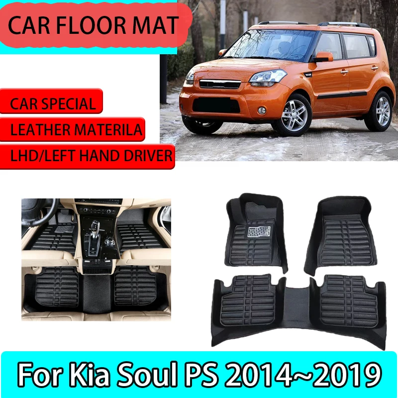 

Car Floor Mat for Kia Soul PS 2014~2019 Leather Foot Inner Liner Anti-Slip Waterproof Auto Foot Pads Interior Carpet Accessories