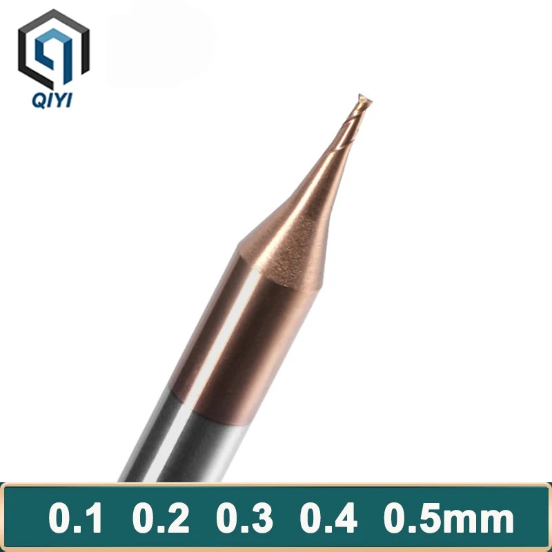 HRC55 0.1-0.9mm Micro Carbide End Mill 2 Flutes TiAIN Micro Flat 4mm Shank Milling Cutter Carbide CNC Engraving Bit End Mill