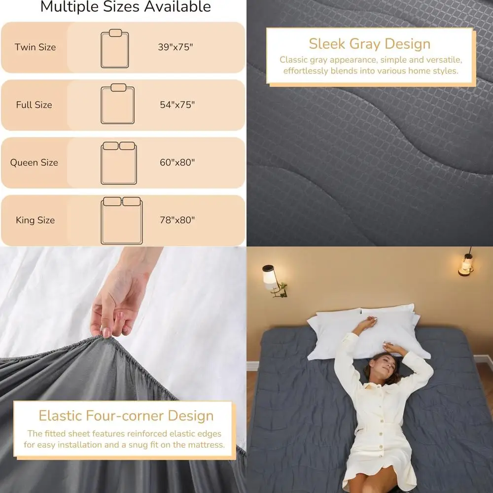 

Full Size 54x75 Electric Mattress Pad, 4 Heat Levels, 10-Hour Auto Shut-off, Brushed Fabric, Deep Pocket, Washable, Gray