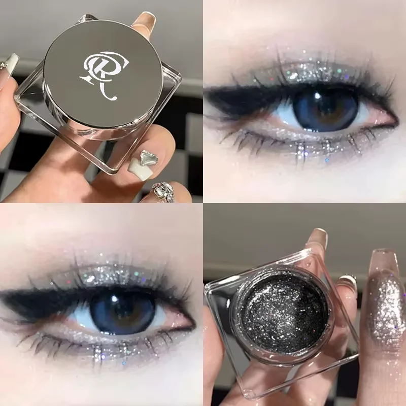 Glitter Punk Rokerige Zwarte Oogschaduw Gel Make-up Palet Metallic Donker Zilver Natte Ogen Schaduw Markeerstift Parel Pigmenten Cosmetica