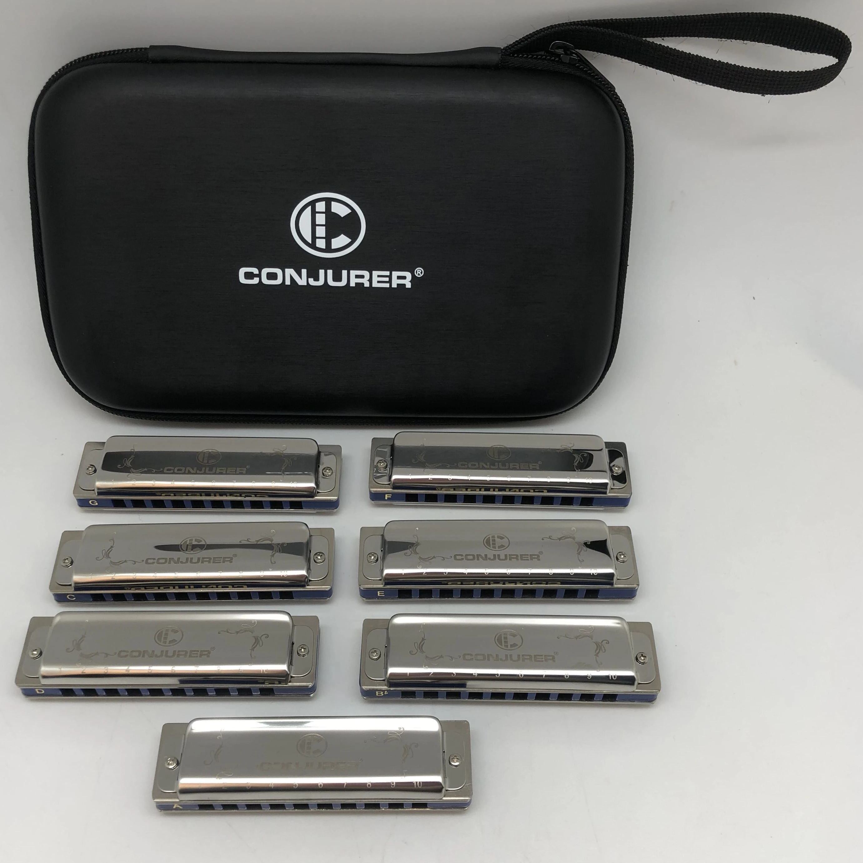 CONJURER Diatonic Harmonica Set 10 Holes Blues Harp Mouth Organ 7 Keys For Adults Band Player