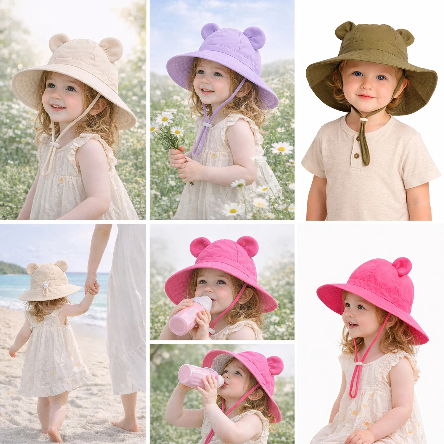 Children's Outdoor Summer Sun Hat Sunscreen Hat Sun Hat Multi-Colored Ears Large Brim Baby Fisherman Bucket Hat
