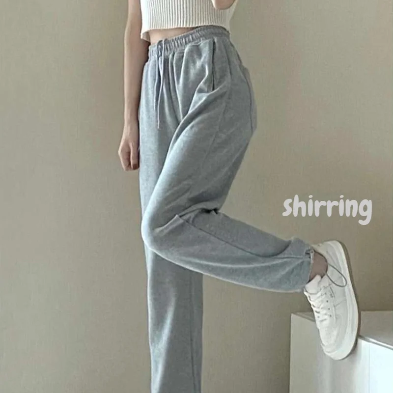 

Повседневные брюки, женские прямые брюки, уютные дышащие простые брюки для тренировок, фитнеса, универсальные, на шнурке, осенние, полная длина, хипстерские девушки