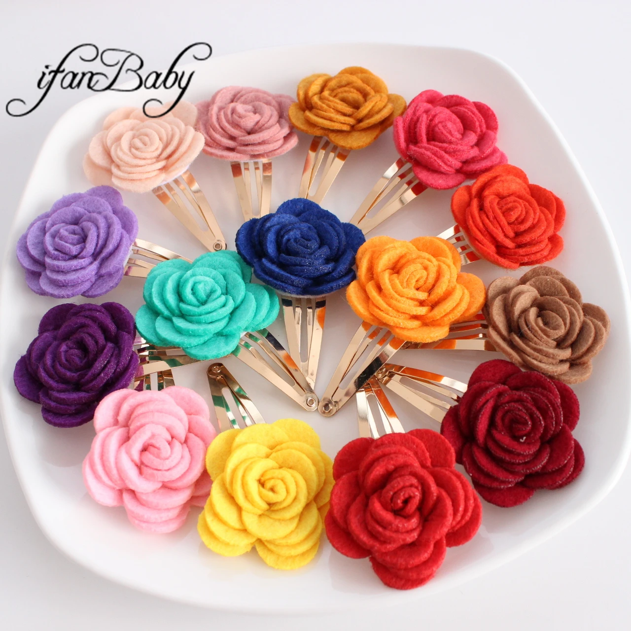 Fashion Kids Girl BB Hair Clips Felt Flowers Hair Pin Floral Headwear Accessories 2PCS