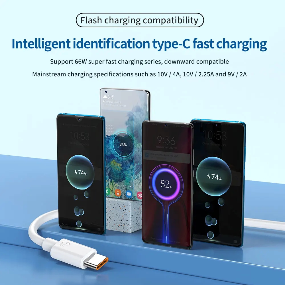 6A Super Fast Charging Type-C USB Cable for Huawei Honor Xiaomi Redmi OPPO VIVO realme iQOO Android USB-C Quick Charger Cable 2m