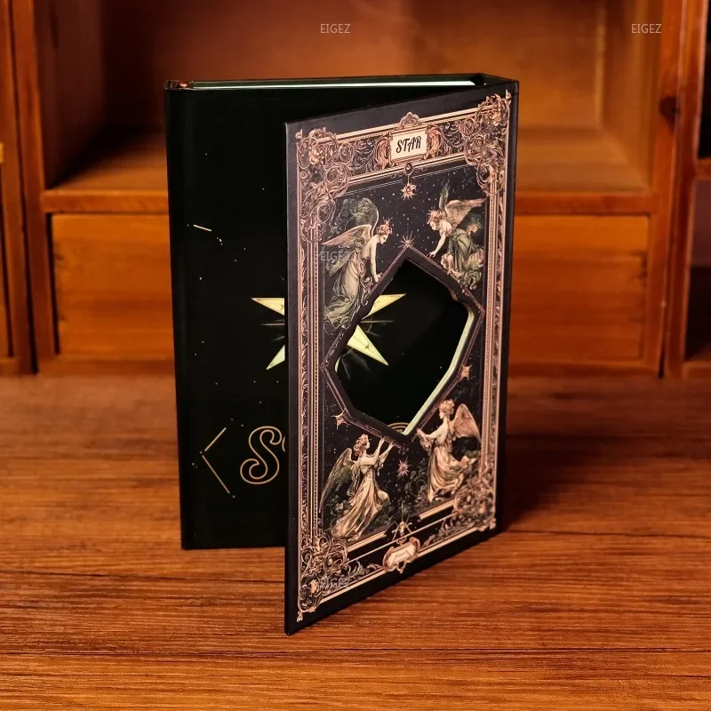 Advanced Black Gold Hexagram Tarot Card Cover High Beauty Portable Three Fold Notebook