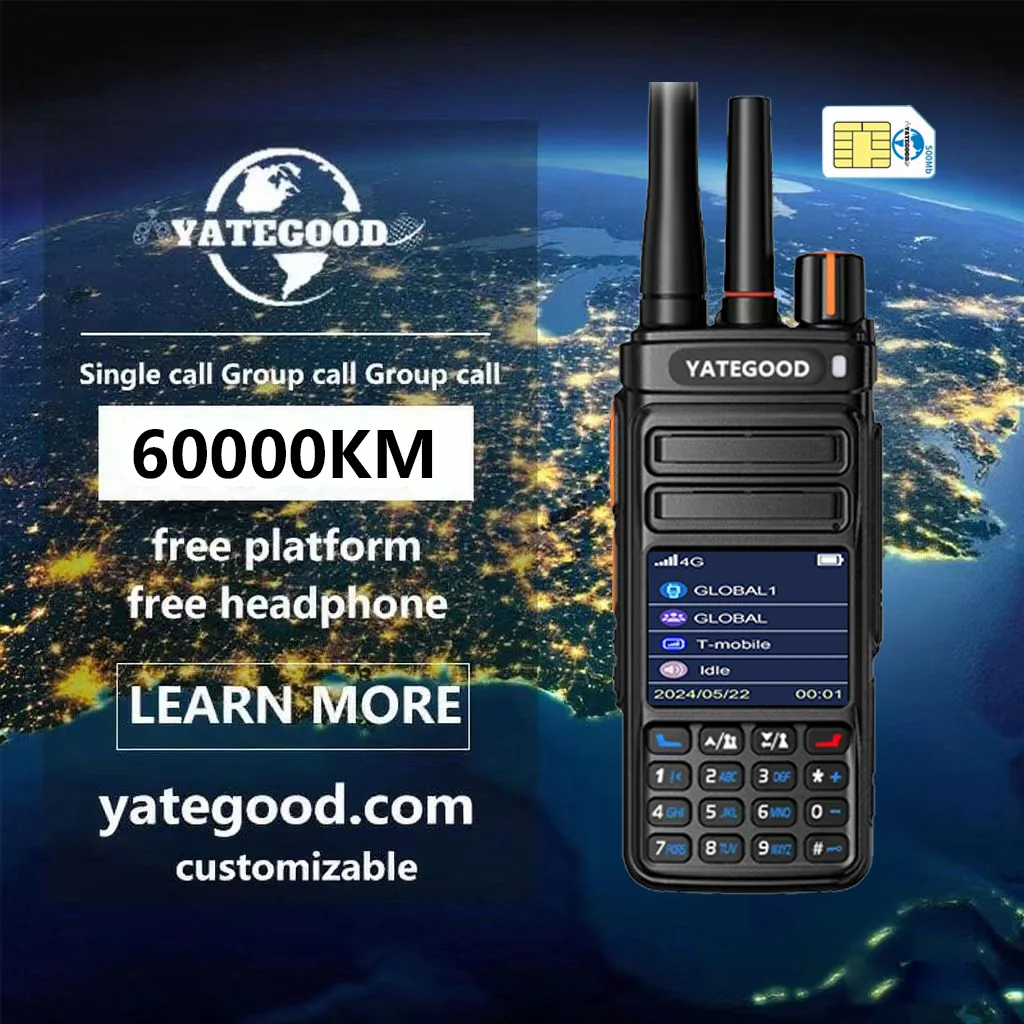 

YATEGOOD GUV18 GPS 5000KM walkie talkie long range global ptt 4G poc radio100km