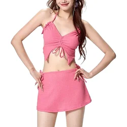 Womens Swimsuit Ins-Style Fashions Halter Bikinis Swimsuit Korea Aesthetics Sexy Slim Onsen Swimwear Holiday Vacation