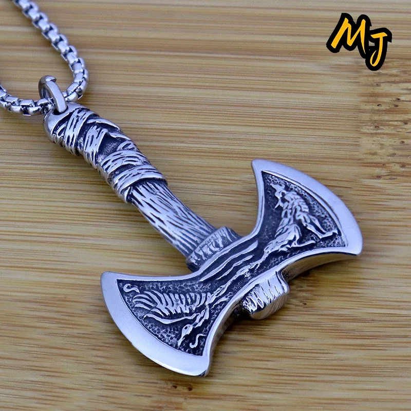 Vintage Viking Axe Medieval Necklace for Men Stainless Steel Nordic wolf Pendants animal Amulet Jewelry Accessories Dropshipping image 2